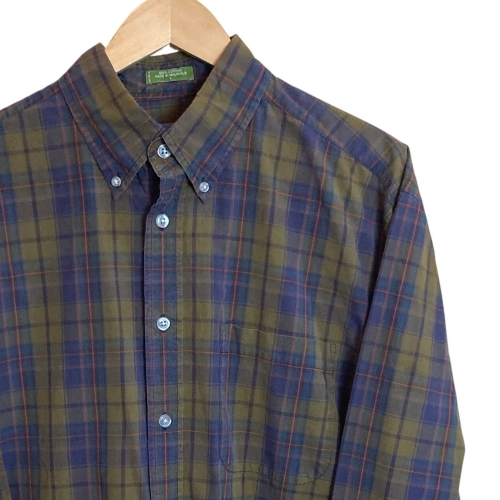 Orvis Button Down Mens L Shirt Green Blue Plaid 100% Cotton Outdoor 3L41 L